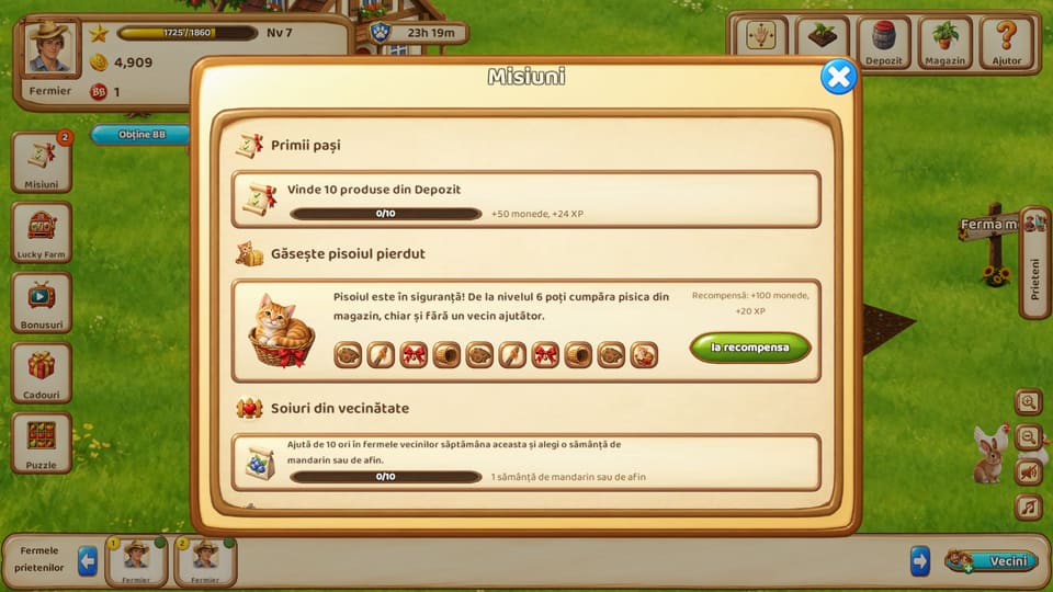 Game screenshot: the Quests window with the Lost Kitten story and weekly quest.